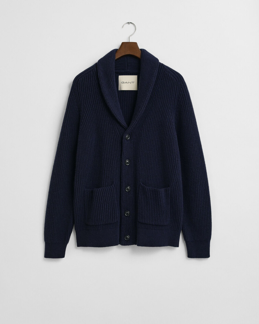 cardigan con collo a scialle in misto lana - blu sera