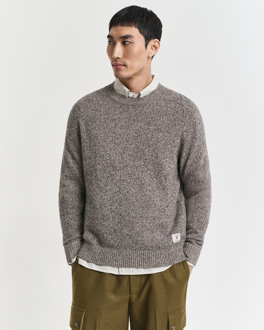 maglione girocollo in misto lana mouliné - marrone mélange