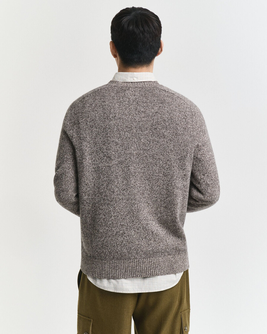 maglione girocollo in misto lana mouliné - marrone mélange