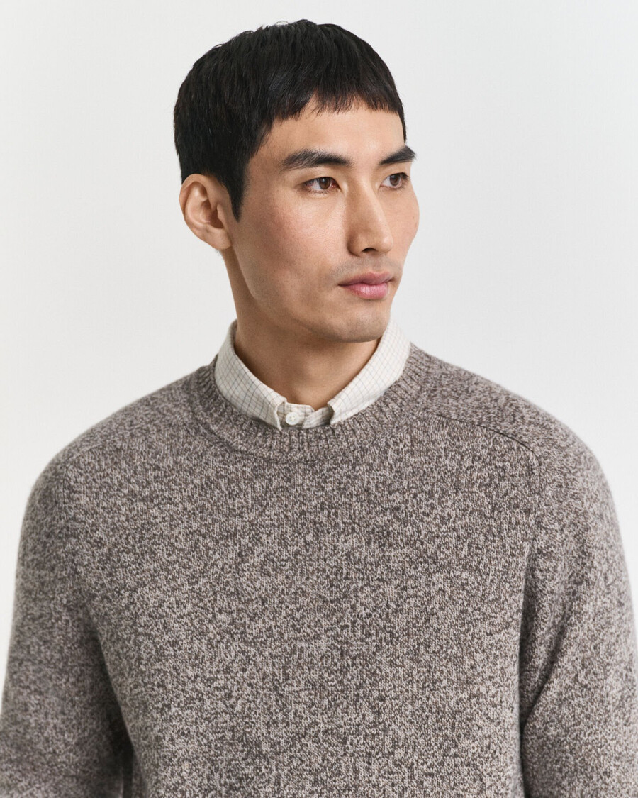 maglione girocollo in misto lana mouliné - marrone mélange