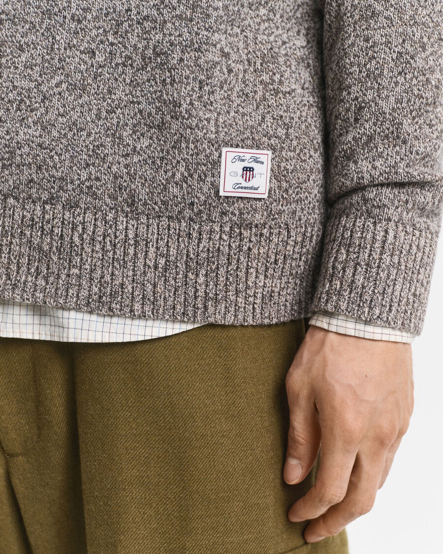 maglione girocollo in misto lana mouliné - marrone mélange