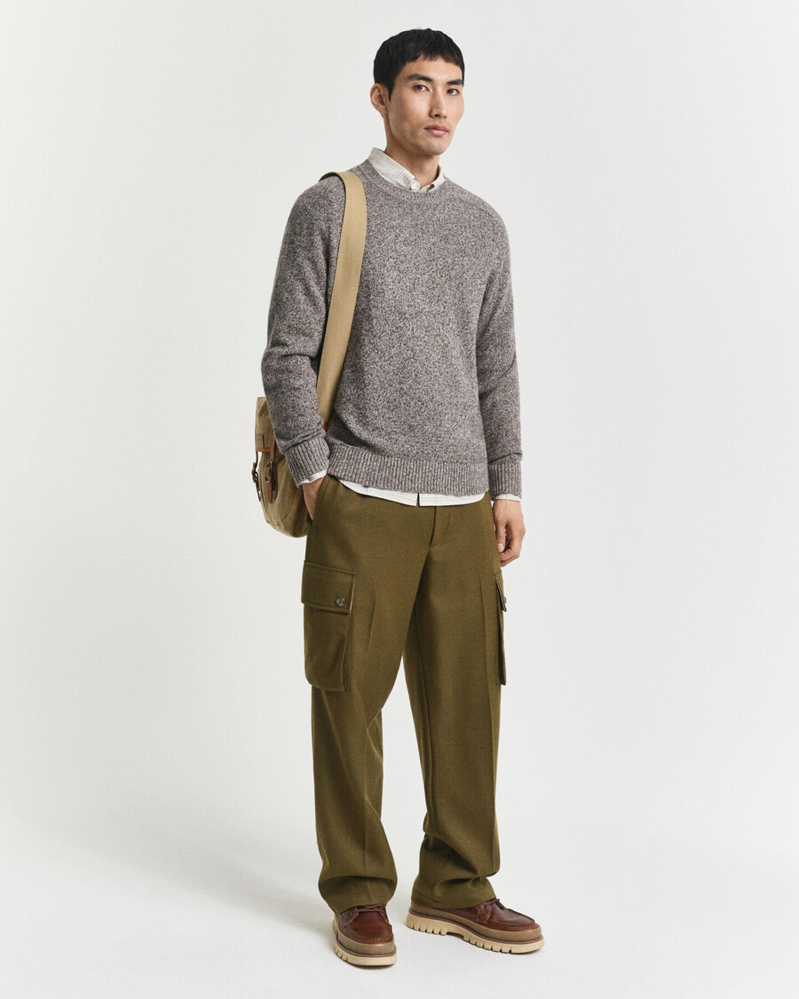 maglione girocollo in misto lana mouliné - marrone mélange