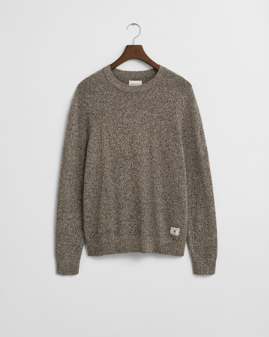 maglione girocollo in misto lana mouliné - marrone mélange