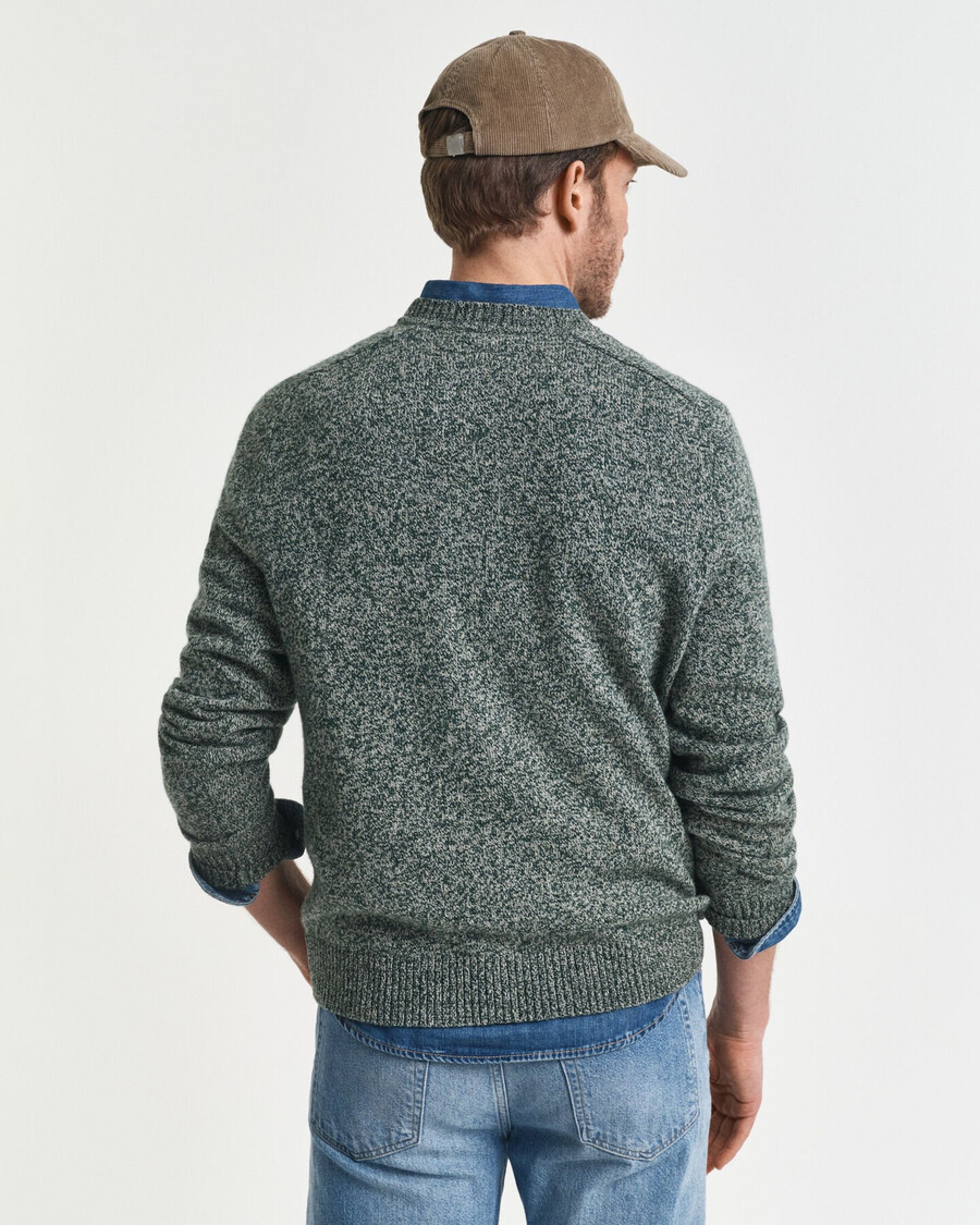 maglione girocollo in misto lana mouliné - verde tartan