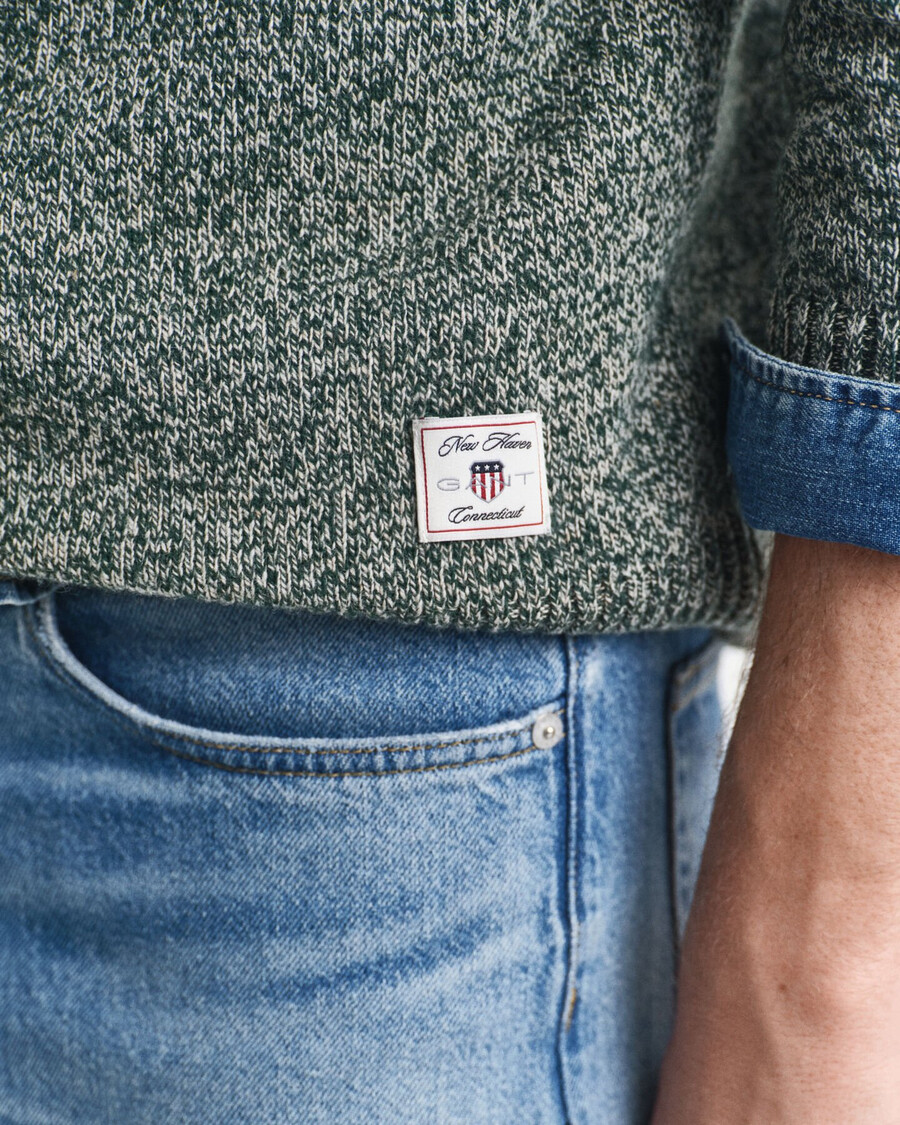 maglione girocollo in misto lana mouliné - verde tartan