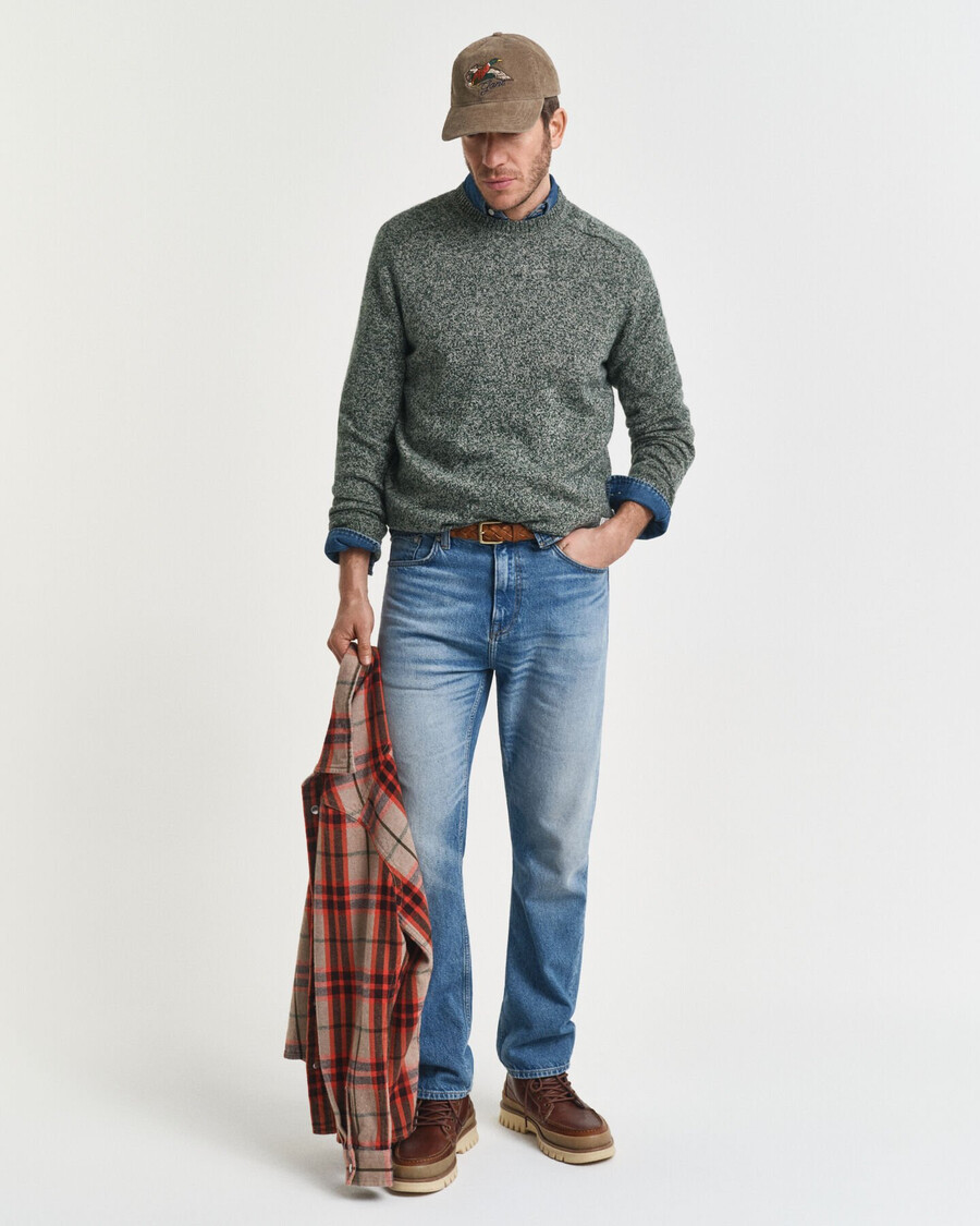 maglione girocollo in misto lana mouliné - verde tartan