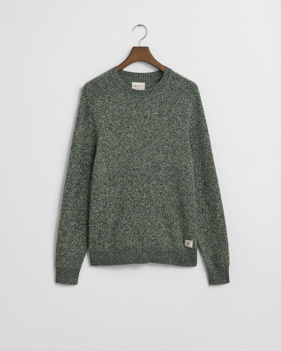 maglione girocollo in misto lana mouliné - verde tartan