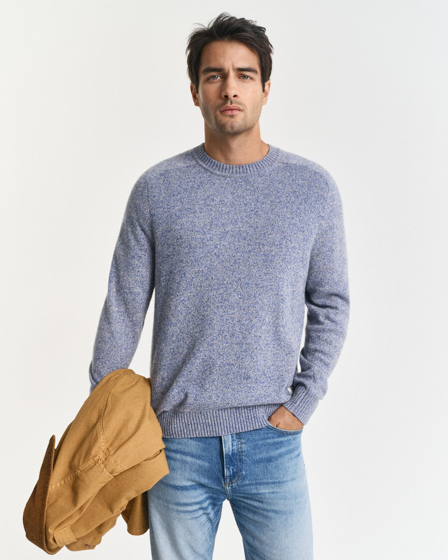 maglione girocollo in misto lana mouliné - blu denim melange