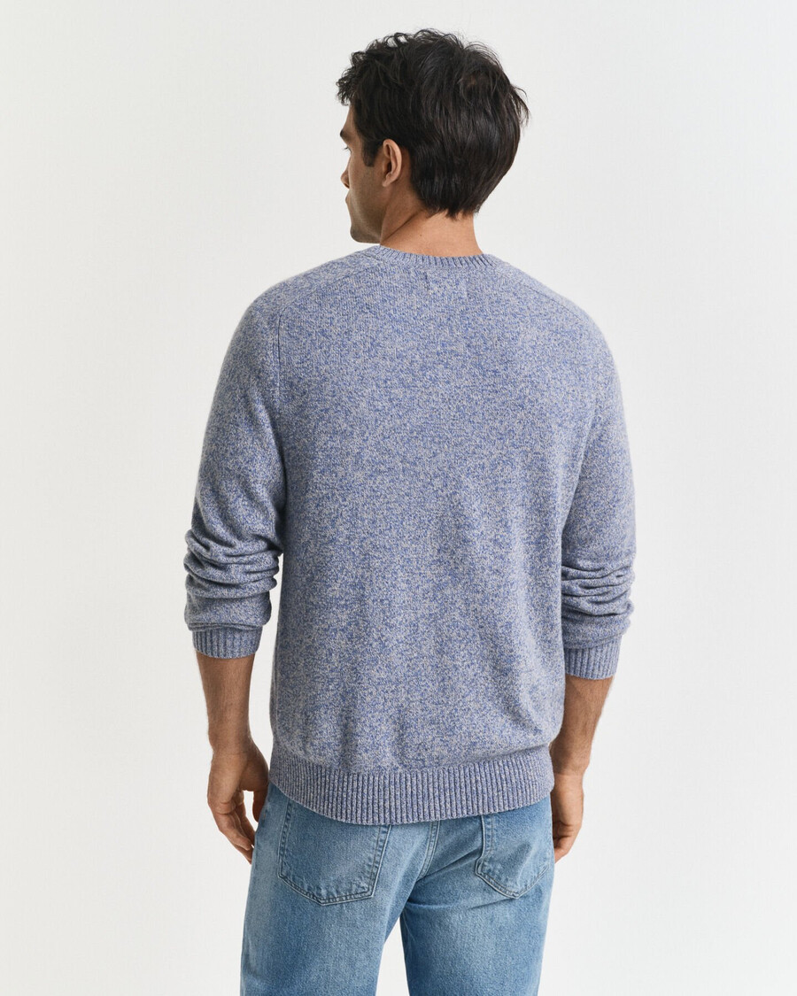 maglione girocollo in misto lana mouliné - blu denim melange