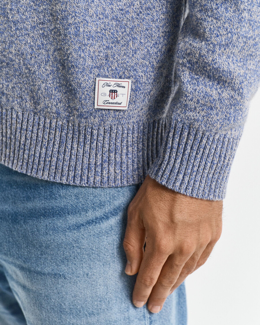 maglione girocollo in misto lana mouliné - blu denim melange