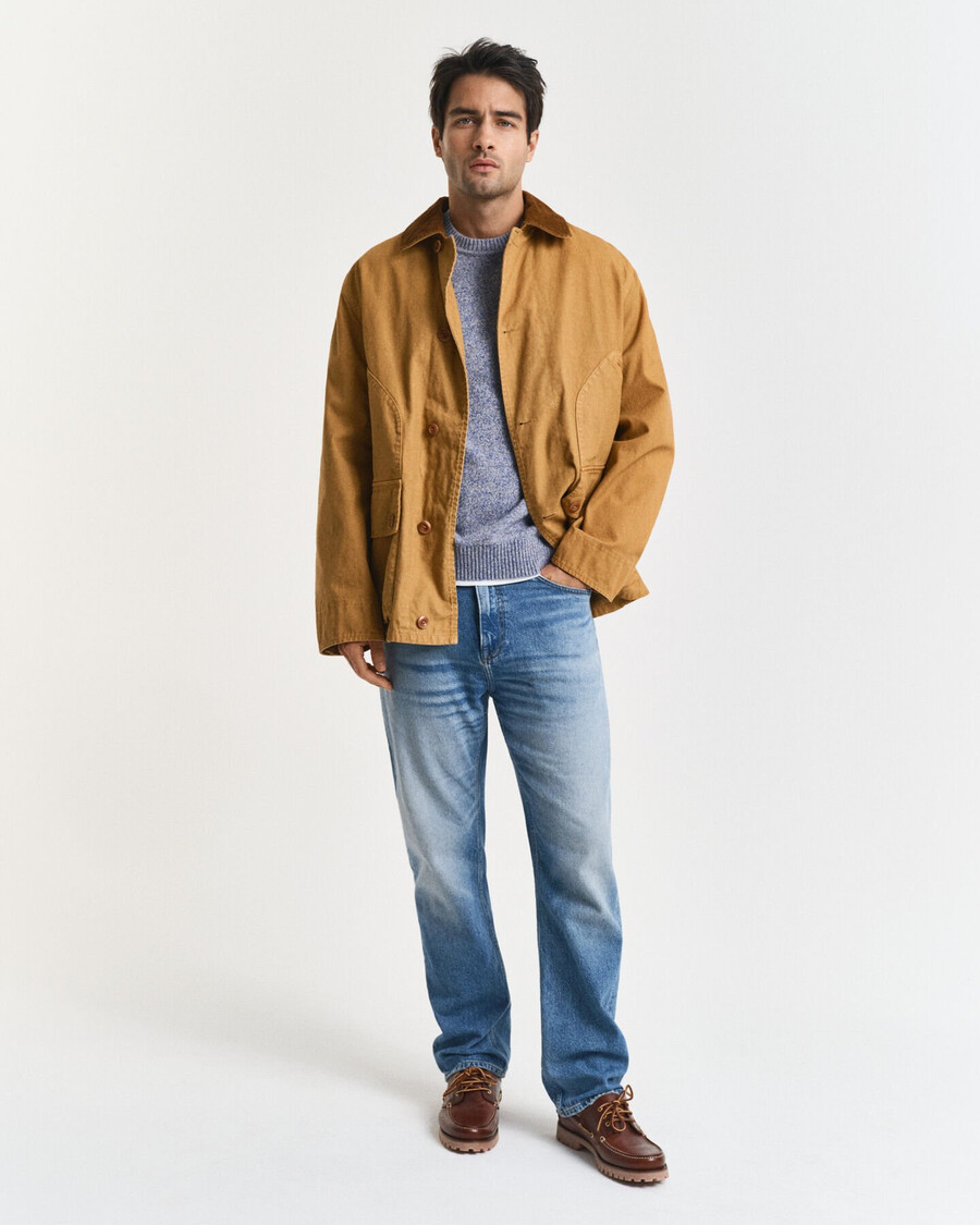 maglione girocollo in misto lana mouliné - blu denim melange