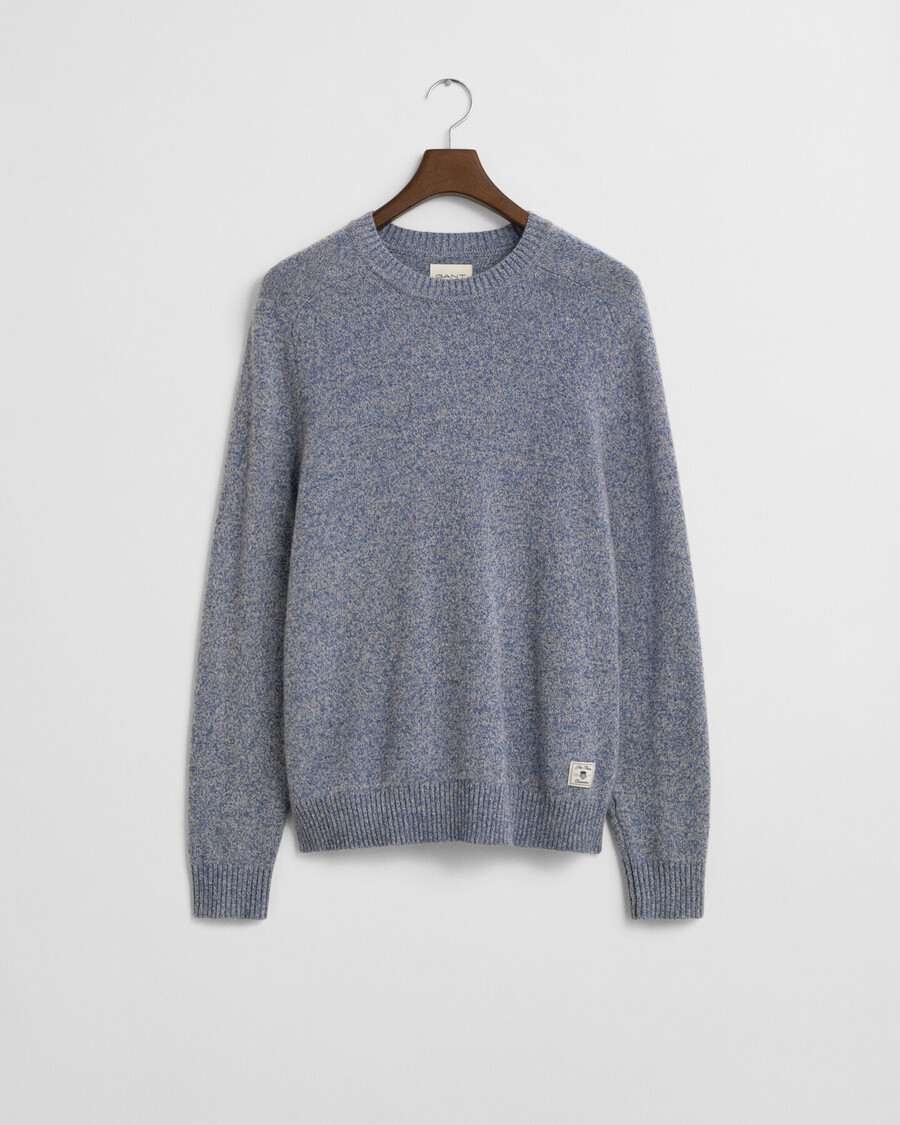 maglione girocollo in misto lana mouliné - blu denim melange