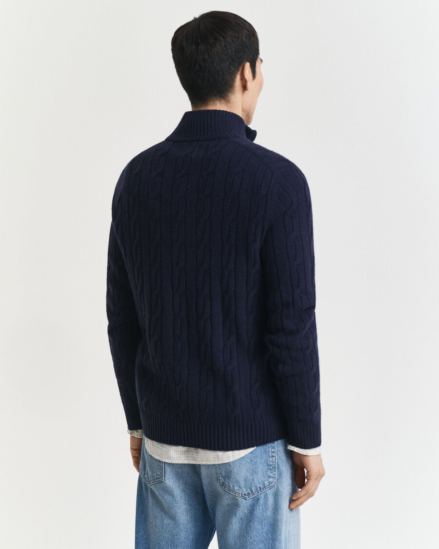 maglione in lana dagnello con mezza zip - blu sera