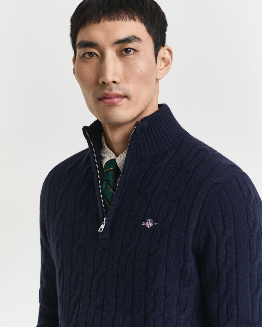 maglione in lana dagnello con mezza zip - blu sera