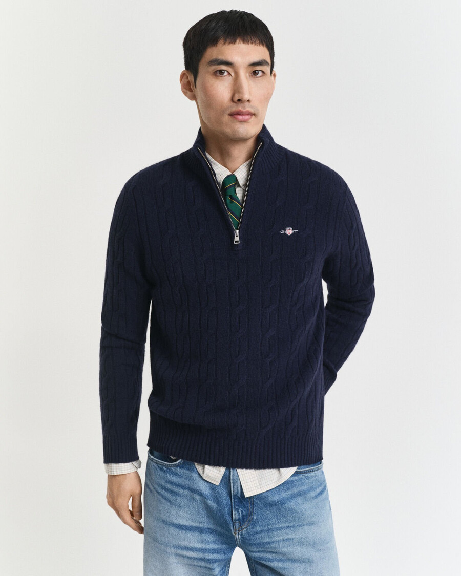 maglione in lana dagnello con mezza zip - blu sera