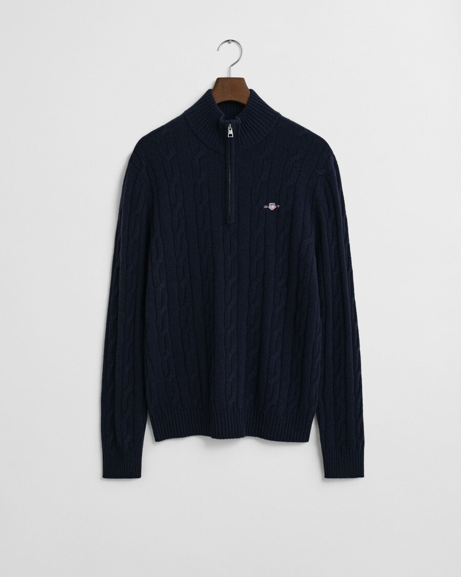 maglione in lana dagnello con mezza zip - blu sera