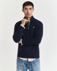 maglione in lana dagnello con mezza zip - blu sera