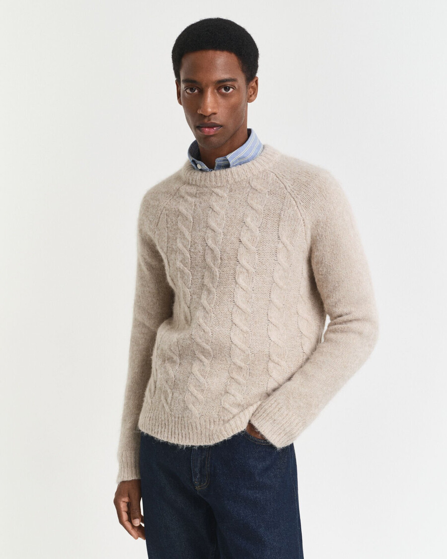 maglione girocollo in maglia a trecce - seed melange
