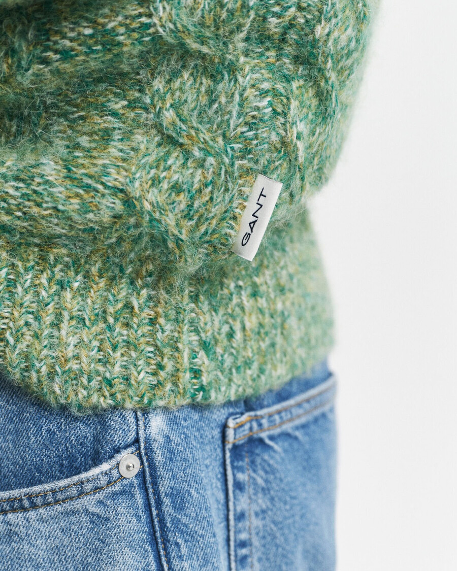 maglione girocollo in maglia a trecce - verde foresta