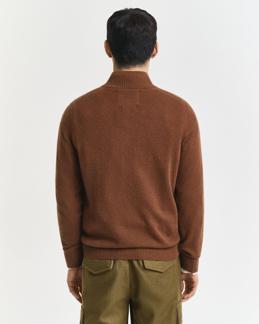 maglione in cashmere con mezza zip - marrone mogano