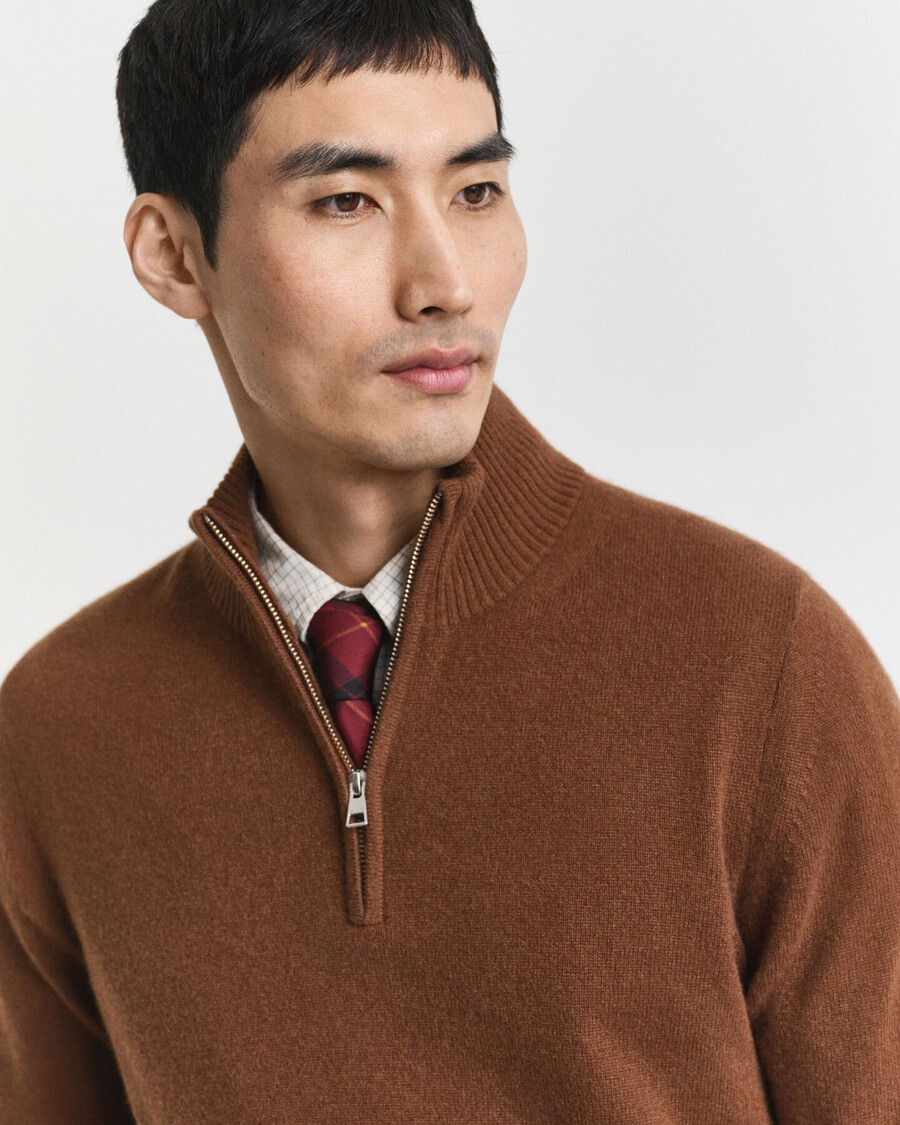 maglione in cashmere con mezza zip - marrone mogano