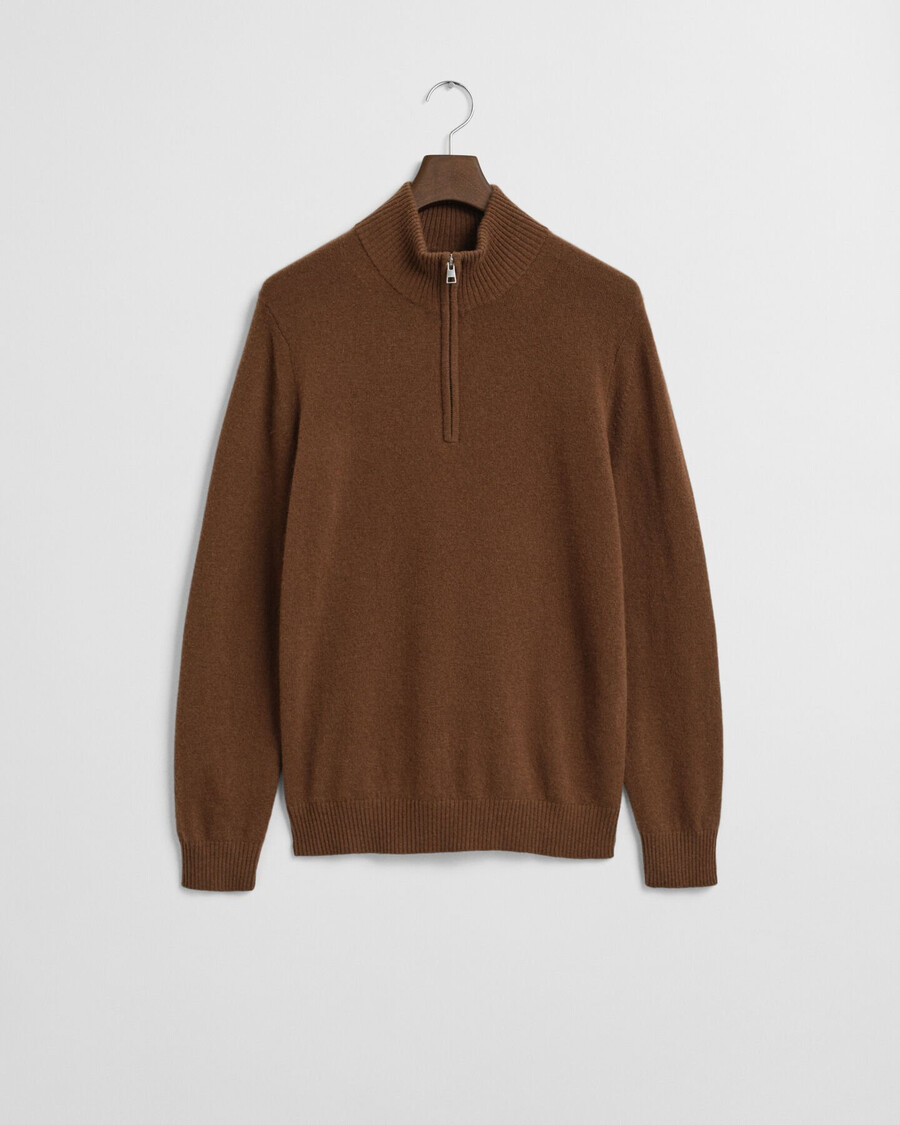 maglione in cashmere con mezza zip - marrone mogano