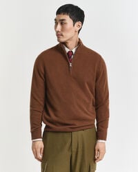 maglione in cashmere con mezza zip - marrone mogano