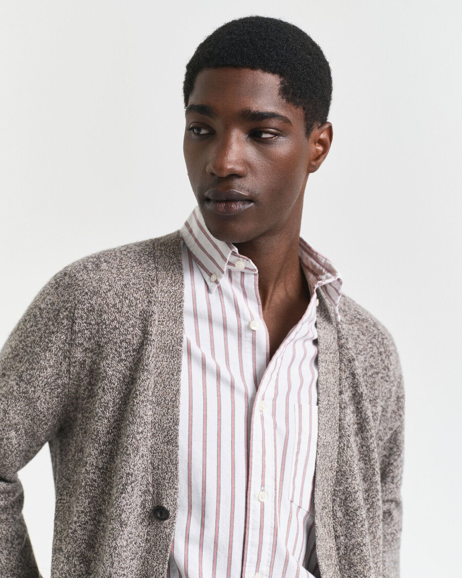 cardigan in misto lana mouliné - marrone melange