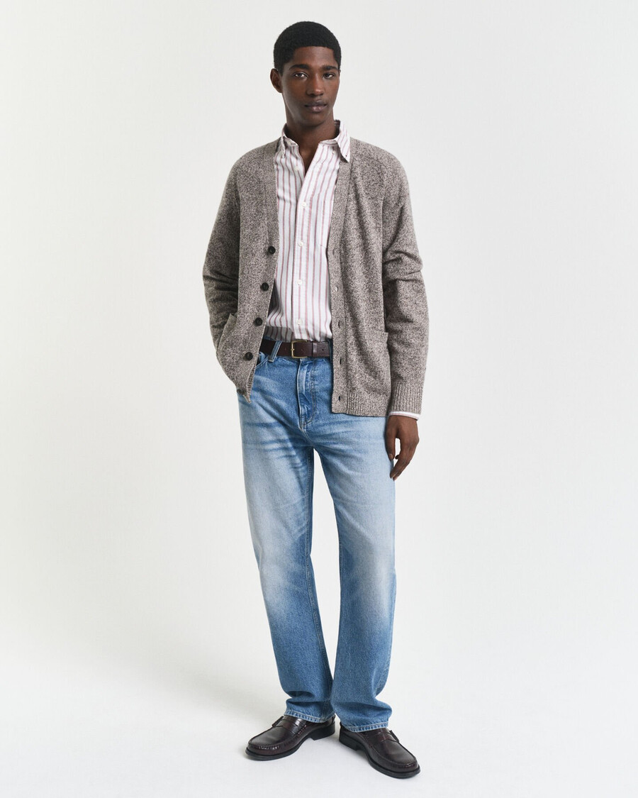 cardigan in misto lana mouliné - marrone melange