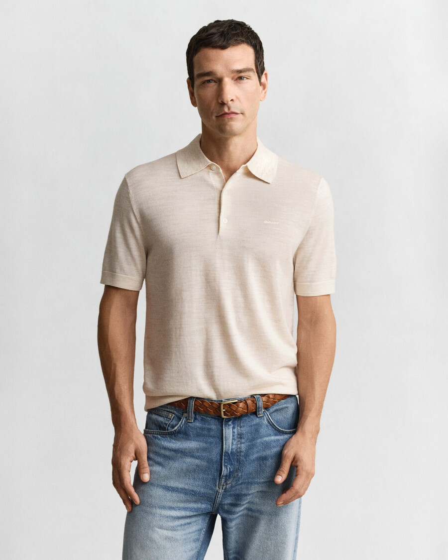 maglione polo a maniche corte in lana merino extra fine - seed melange