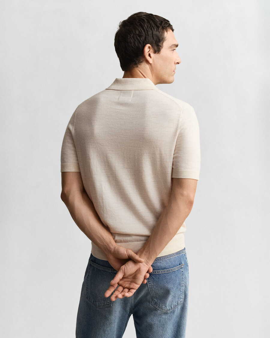 maglione polo a maniche corte in lana merino extra fine - seed melange