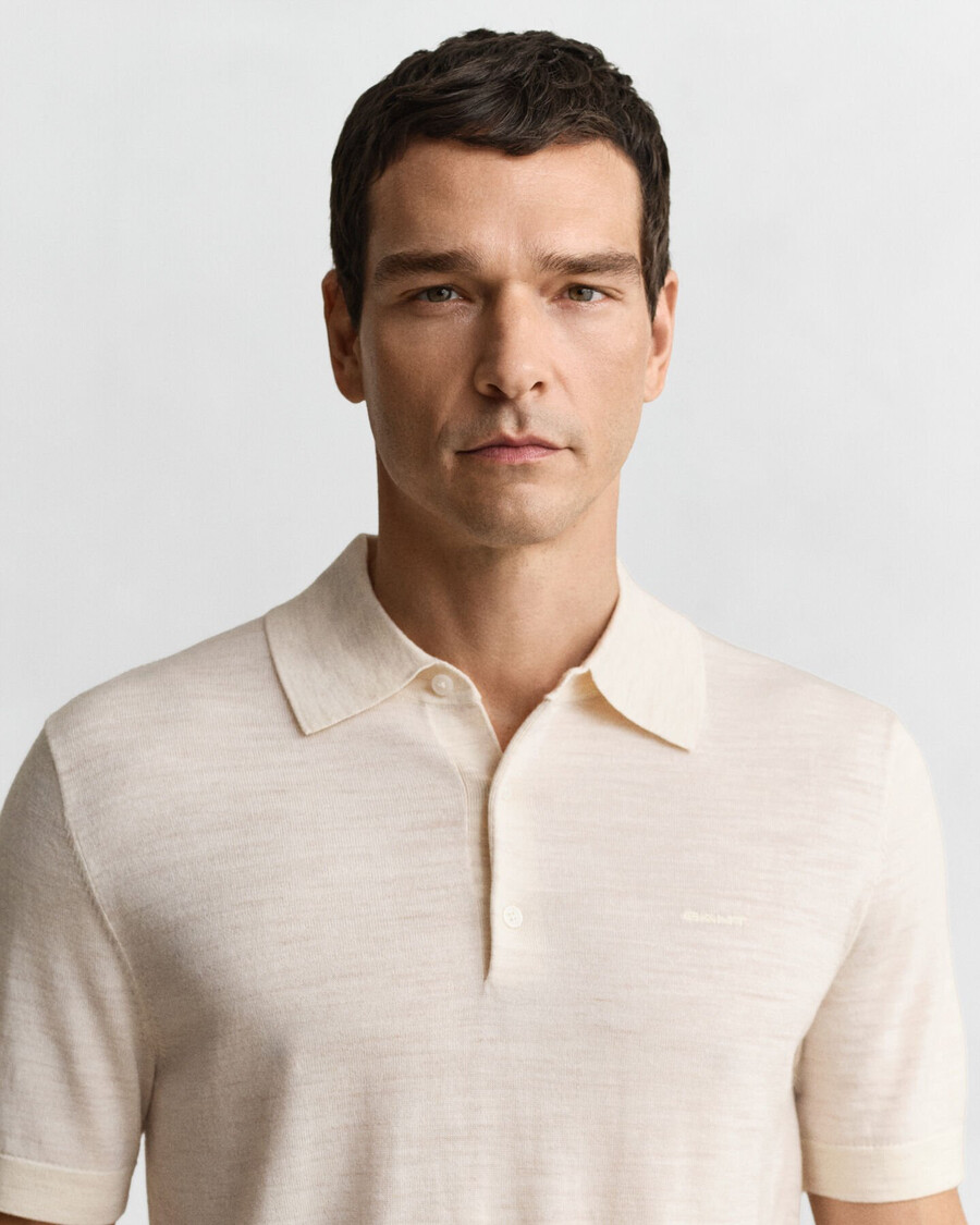 maglione polo a maniche corte in lana merino extra fine - seed melange