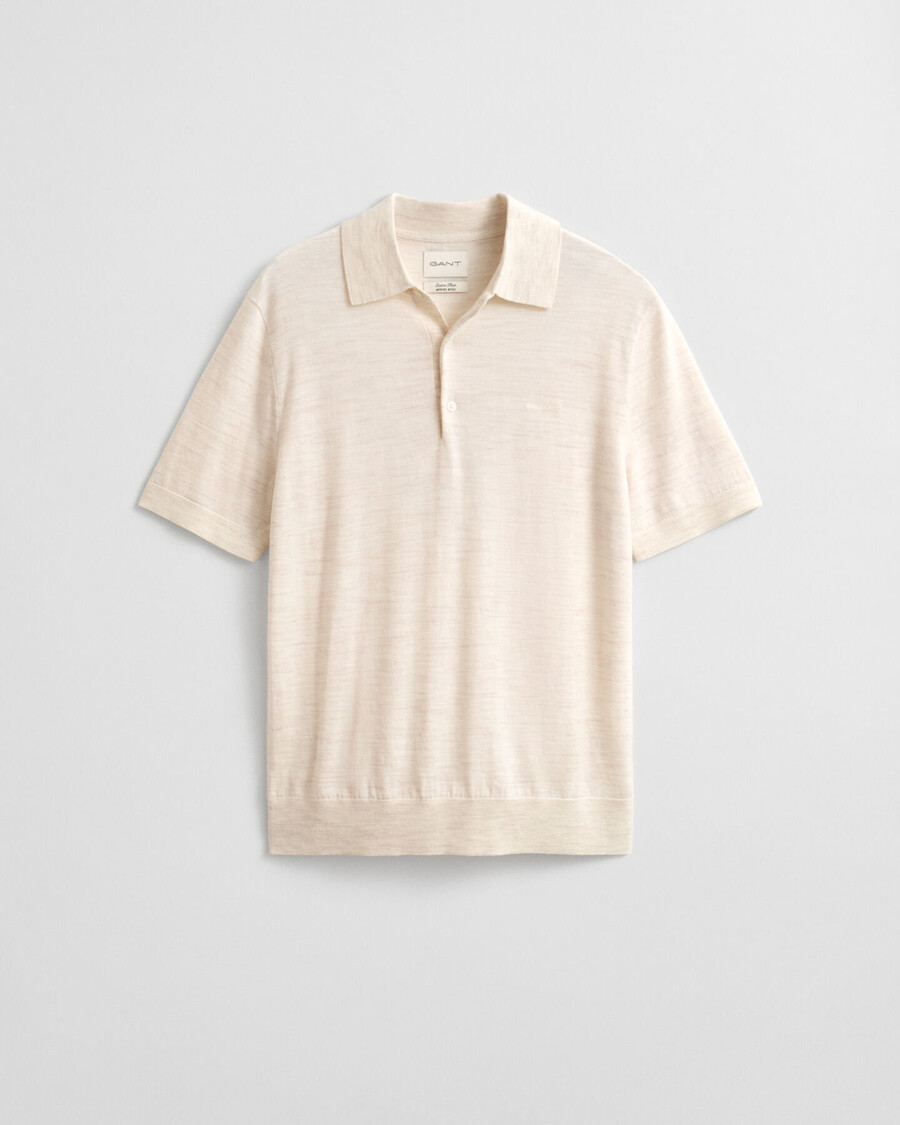 maglione polo a maniche corte in lana merino extra fine - seed melange