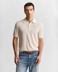 maglione polo a maniche corte in lana merino extra fine - seed melange
