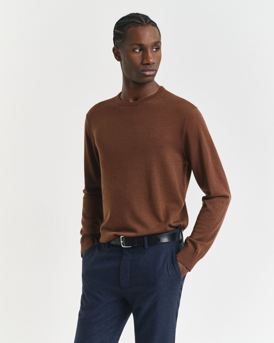 maglione girocollo in lana merino - marrone mogano