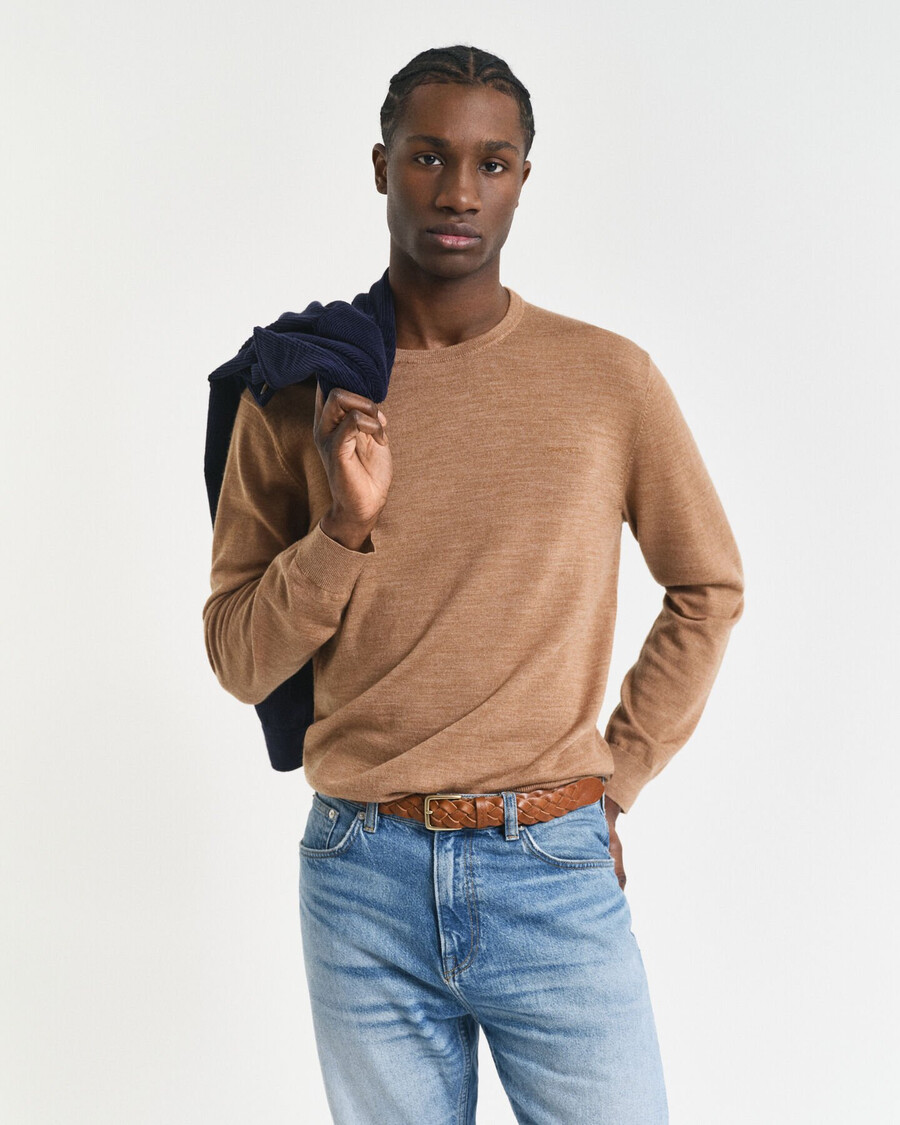 maglione girocollo in lana merino - dk sand melange