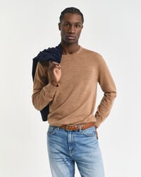 maglione girocollo in lana merino - dk sand melange