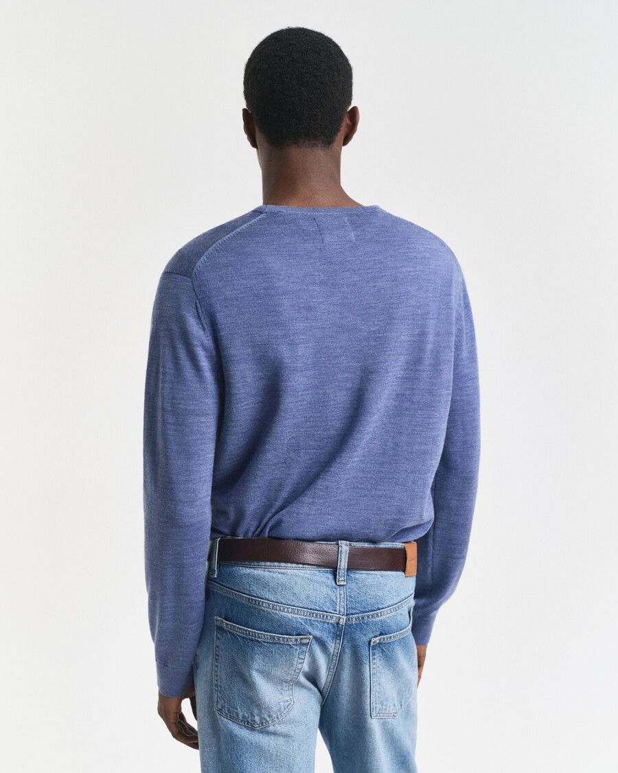 maglione girocollo in lana merino - melange blu pietra