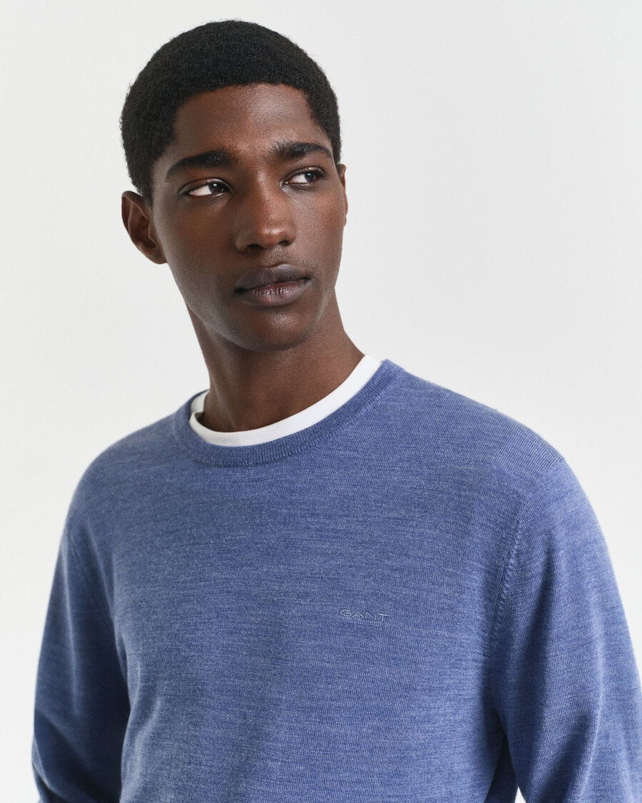 maglione girocollo in lana merino - melange blu pietra