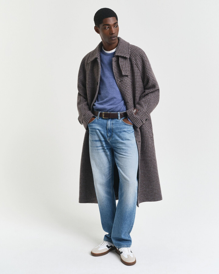 maglione girocollo in lana merino - melange blu pietra