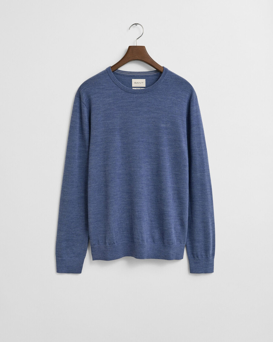 maglione girocollo in lana merino - melange blu pietra