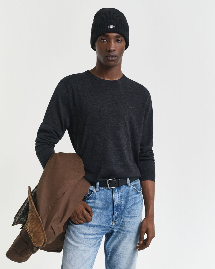 maglione girocollo in lana merino - melange antracite scuro