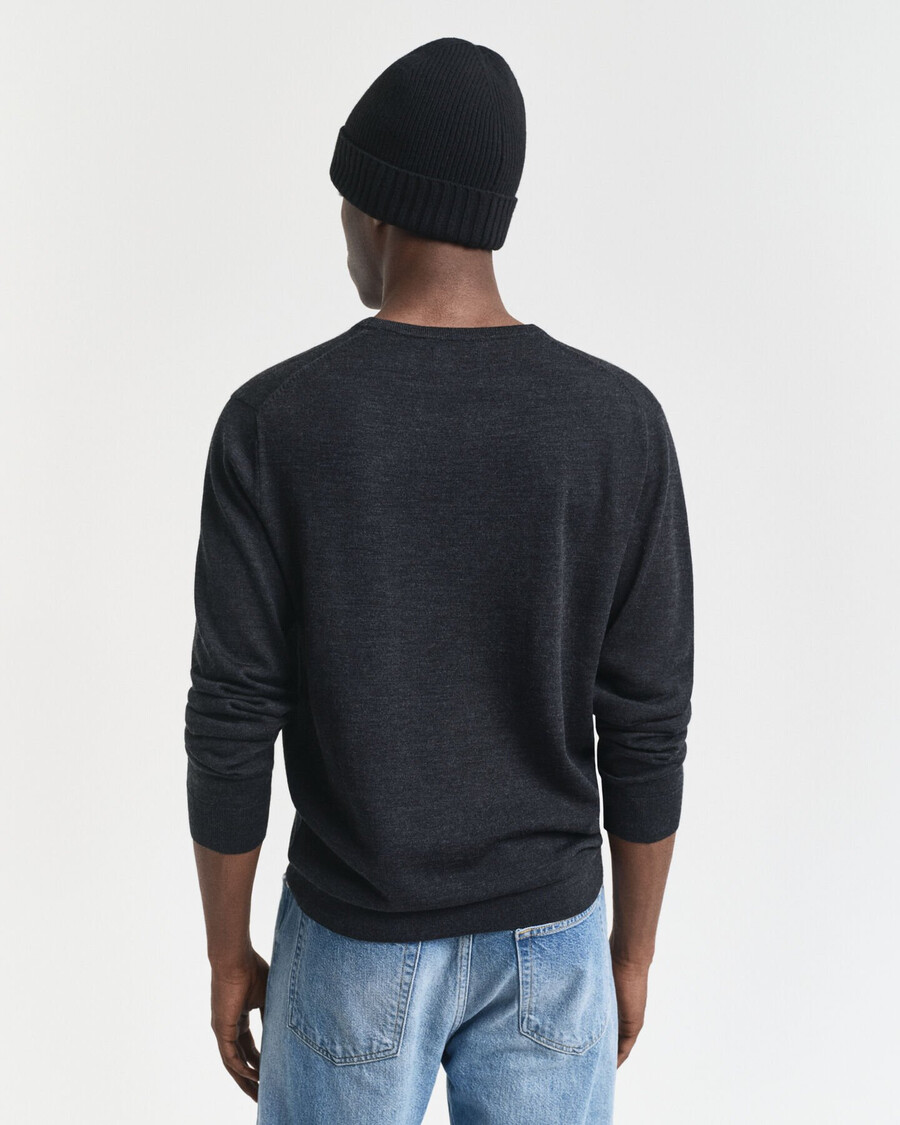 maglione girocollo in lana merino - melange antracite scuro