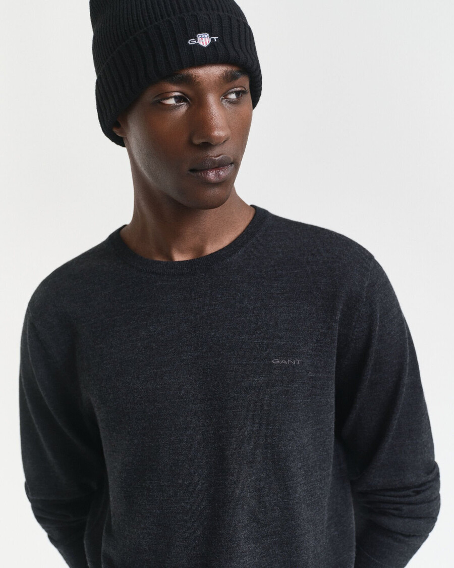 maglione girocollo in lana merino - melange antracite scuro