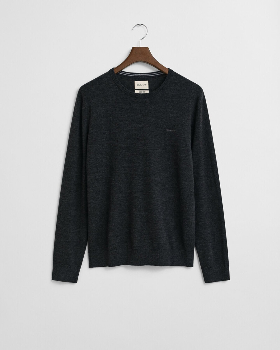 maglione girocollo in lana merino - melange antracite scuro