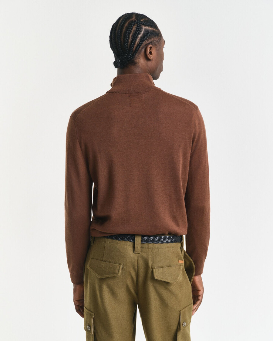 maglione con mezza zip in lana merino extra fine - marrone mogano