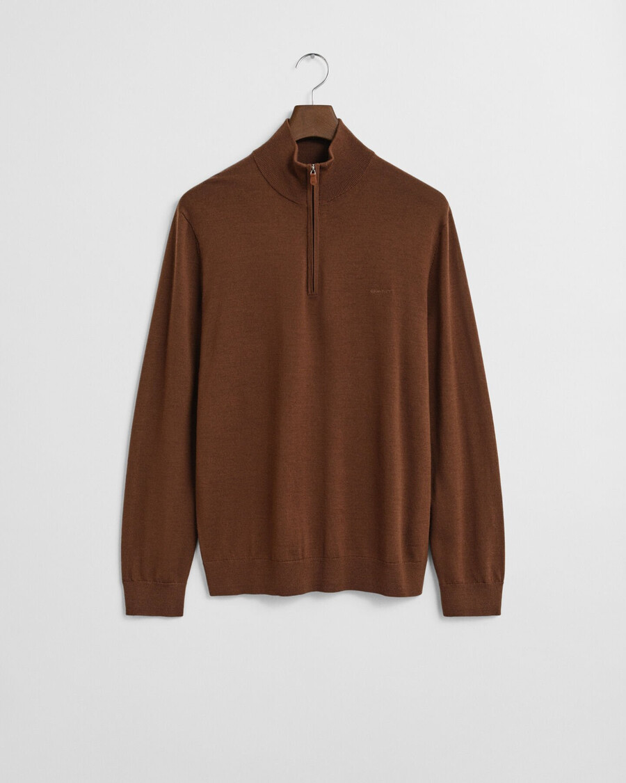 maglione con mezza zip in lana merino extra fine - marrone mogano
