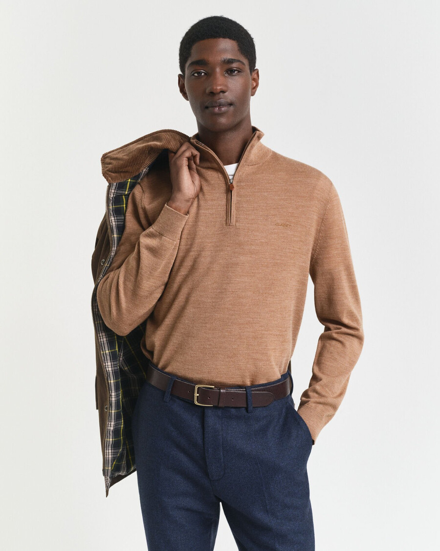 maglione con mezza zip in lana merino extra fine - dk sand melange