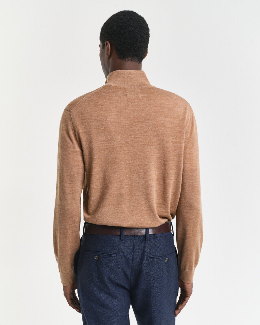 maglione con mezza zip in lana merino extra fine - dk sand melange