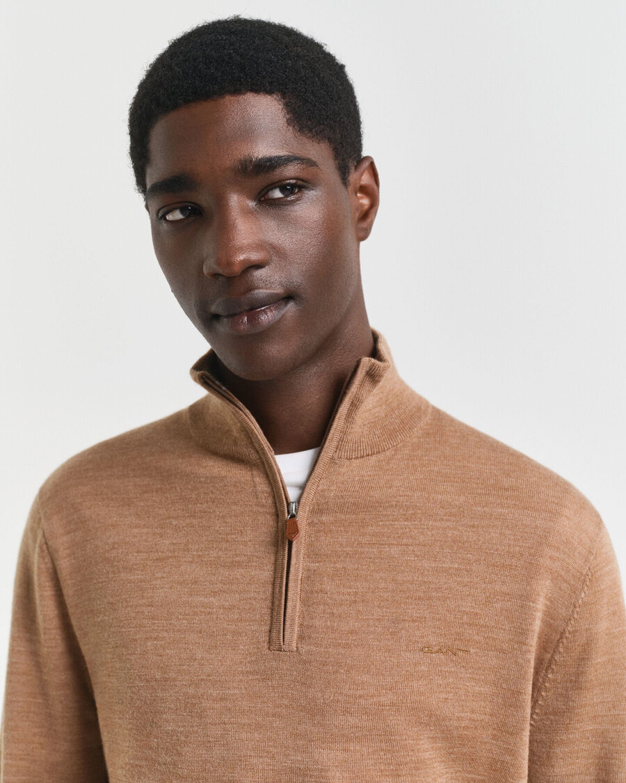 maglione con mezza zip in lana merino extra fine - dk sand melange